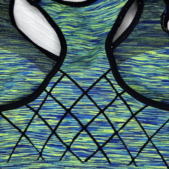 Avia Green Blue Space-Dye Sports Bra Size M Racerback Compression Fit Black Trim - Picture 3 of 5